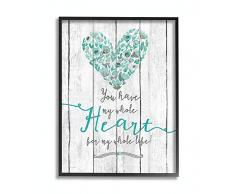 Stupell Industries My Whole Heart Wandbild, Holzstruktur, Schwarz gerahmt, 24 x 30 cm, Blau/Grün schwarz, gerahmt 24x30 Design vom Künstler Jo Moulton