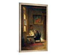 Gerahmtes Bild von Carl Spitzweg Gelehrter Mönch am Schreibtisch, Kunstdruck im hochwertigen handgefertigten Bilder-Rahmen, 70x100 cm, Silber Raya