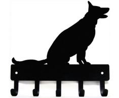 Das Metall Hausierer Deutscher Schäferhund sitzend – Schlüssel Rack/Hund Leine Kleiderbügel mit 5 Haken Casual Small 6 inch Wide schwarz