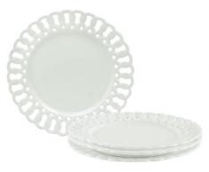 Gracie China Heirloom Collection Speiseteller, feines gepierctes Porzellan, 4er-Set 8-Inch weiß