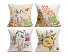 Aremazing Kissenbezug, Sommer-Stil, grüne Sukkulenten, Kaktus, Stachelbirne, Baumwolle, Leinen, Heimdekoration, 45,7 x 45,7 cm, 4 Stück 18 X 18 Inches 4 Pack Hello Spring Bunny