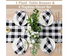 BETTERLINE Buffalo Karo-Tischläufer und 4 Servietten Set – Läufer ist 274 x 35,6 cm – Elegante rustikale Tischdekoration für Veranstaltungen, Dinner-Partys und Urlaub, in Geschenkbox 110 Inches by 14 inches Weißer Büffelkaro