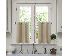 MRTREES Kurze, durchsichtige weiße Vorhänge mit Stangentaschen, für Fenster, Voile, Vorhänge, Behandlung für kleine Fenster in der Küche (Set mit 2 Paneelen, 137 x 114 cm Länge, weiß) Modern 84L Blackout- Beige
