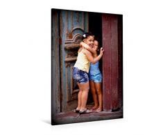Premium Textil-Leinwand 80 x 120 cm Hoch-Format Geschwisterliebe - Ein Motiv aus dem Kalender Kuba Kids - Glückliche Kinder | Wandbild, HD-Bild auf Keilrahmen, Fertigbild auf hochwertigem Vlies, Leinwanddruck von Henning von Löwis of Menar