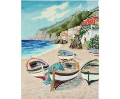 YH-Arts Keramikfliese mit Abbildung Fischerdorf, 11 x 35,6 cm, Mehrfarbig