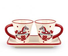 H+H Cavallino Tassen Kaffee, Keramik, Weiß und Rot, 2 Einheiten