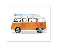 AtoZStudio Classic Car Wall Art – Set von 5 Drucken // Spielzimmerdeko // Kinderzimmer Poster // Transport Auto Kinderzimmer // Geburtstag Party Dekoration // Vintage 8x10 Orange Van
