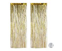 Relaxdays Partyvorhänge 2er Set, Partydeko für Geburstag & Hochzeit, Metallic, Fadenvorhang Glitzer, 100 x 250 cm, gold