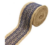 JETEHO 5 Yards Natürliches Juteband auf Rolle mit Spitze für Hochzeiten, Basteln, Heimwerken, Party-Dekoration, Marineblau.
