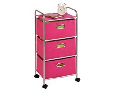 Honey-Can-Do CRT-02348 Rollwagen mit 3 Schubfächern, Rosa, Stoff, Pink, 10.16 x 31.12 x 45.09 cm