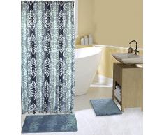 15-teiliges Bad-Set komplett mit 2 Memory Foam Bad-Teppiche, Vorhang für die Dusche und Haken in blau