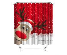 VividHome Weihnachts-Duschvorhang, Wintersaison Schneemann Weihnachtsbaum Weihnachtsmann Schlitten Mond Geschenkboxen Schnee und Sterne Polyester Stoff Badezimmer Duschvorhang Set mit Haken 72 Inch x 72 Inch Picture 3