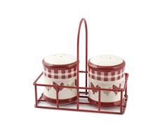 Home Country Set Salz und Pfeffermühle mit Ständer, Keramik, Rot/Elfenbein, 12 x 7 x 12 cm