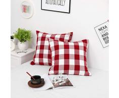 Buffalo Karo Kissenbezug Baumwolle Line Plaid Überwurf Kissenbezug Soft Soild Dekorative quadratische Überwurfkissen Home Bauernhaus Dekor Design 2 Set für Sofa Schlafzimmer Auto 45,7 x 45,7 cm 2 pieces, 18x18 Red&white