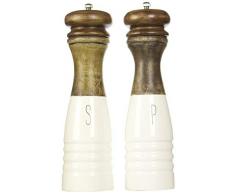 Mud Pie 4504007 Farmhouse Salz- und Pfeffermühlen aus Holz und Emaille, Einheitsgröße, weiß, braun