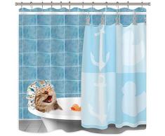 Riyidecor Katzenduschvorhang, lustig, süßes Tier, mit Lächeln in der Badewanne, Blaugrün, Ozeanblau, Badezimmer, Heimdekoration, Stoff, Polyester, wasserdicht, 183 x 183 cm, 12 Stück Kunststoffhaken