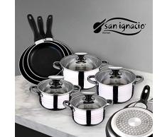 San Ignacio PK1415 Set aus Pfannen und Kochgeschirr, Aluminium, Schwarz, Edelstahl