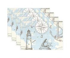 Jereee Vintage Nautische Karte Anker Set von 1 Platzdeckchen Hitzebeständig Tischmatte waschbar schmutzabweisend Anti-Rutsch-Polyester Tischsets für Küche Esszimmer Dekoration Set of 6 Mehrfarbig