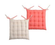 LOVELY CASA CU1490012GAL Duo Sitzkissen, gesteppt, 16 Punkte, 100 % Baumwolle, 40 x 40 cm, Lin/Corail, 1640 x 40 cm