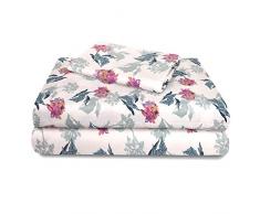 SUN WASHED Sonnenwaschbar, 100% Baumwolle, 170 g/m², Flanell, superweich, warm und flauschig, 4-teiliges Bettwäsche, bis zu 40,6 cm Tiefe Tasche. Twin Big Blossom Print