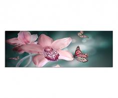 Panoramabild auf Leinwand und Keilrahmen 150x50cm Orchideen Schmetterlinge Nahaufnahme