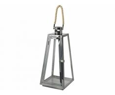 H+H Pengo 8406840 Titan Laterne mit Griff Baumwolle, 17 x 17 x H40 Edelstahl, Metall, Grau, 19 x 19 x 42 cm