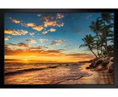 Poster Gießerei Sunrise auf Einer Tropischen Insel Paradies Foto Kunstdruck von proframes 20x14 inches Framed Poster