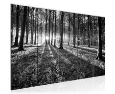 Bilder Wald Landschaft Wandbild 200 x 80 cm Vlies - Leinwand Bild XXL Format Wandbilder Wohnzimmer Wohnung Deko Kunstdrucke Grau 5 Teilig - MADE IN GERMANY - Fertig zum Aufhängen 605755c