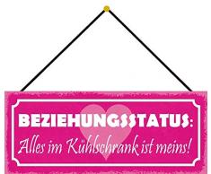 Schatzmix Beziehungsstatus Kühlschrank meins Metallschild 27x10 Deko m. Kordel Blechschild, Blech, Mehrfarbig, 27x10 cm