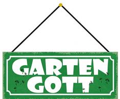 Schatzmix Spruch Garten Gott Metallschild 27x10cm Deko tin Sign mit Kordel Blechschild, Blech, Mehrfarbig, 27x10 cm