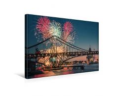 Premium Textil-Leinwand 45 x 30 cm Quer-Format Feuerwerk an der KW-Brücke in Wilhelmshaven | Wandbild, HD-Bild auf Keilrahmen, Fertigbild auf hochwertigem Vlies, Leinwanddruck von Rainer Ganske Fotografie