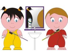 Indigos 4051719822700 Wandtattoo ME158 Zwei sÃ¼Ãe Kinder ZÃ¤hneputzen Badezimmer Zahn 80 x 51 cm