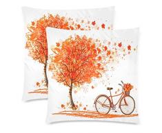 MuswannaA Fall Big Tree Leaf Fahrrad Set von 2 dekorativen Kissenbezügen quadratische Kissenbezüge für Sofa Couch Schlafzimmer Wohnzimmer Herbst Ahorn Blätter in der Nähe Fahrrad Valentinstag 24x24inch Fall Big Tree Leaf Bicycle