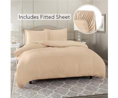 Nestl Bettwäsche mit Spannbettlaken, 4-teiliges Set, weiche gebürstete Mikrofaser, Hotel-Kollektion – Komfortbezug mit Knopfverschluss, Spannbetttuch, 2 Kissenbezüge California King Taupe
