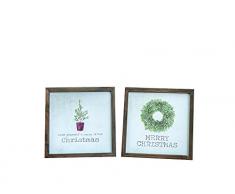 CWI Tapetenbordüre Geschenke 2/Set, gerahmt Watercolor Weihnachten Art Prints, Kranz und Baum, farbenreiche