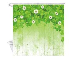 DYNH St Patrick Clover Duschvorhang, grünes Kleeblatt auf Vintage-rustikalen Holz-Duschvorhänge, Landhausstil St. Patrick, Stoff, irisches Glücksfestival, Duschvorhang für Badezimmer, 12x 177,8 cm