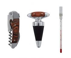 LAGUIOLE - Set mit 3 luxuriösen Weinaccessoires - Korkenzieher, Stopperkappe, Thermometer - Pakka-Holz - Geschenkbox - Ideal für alle Weinliebhaber - -