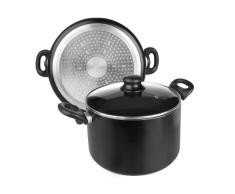 IBILI Kochtopf Inducta mit Deckel, Aluminium, schwarz/transparent, 24 cm, 2-Einheiten