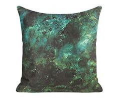 Eurofirany Kissenhülle Kissenbezug Couchkissen Sofakissen Bettkissen Zimmerdekoration Elegant Edel Exklusiv Velvet Samt Marble, Türkis + Schwarz, 45x45cm, 2