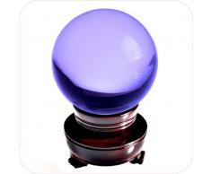 Amlong Crystal 50 mm klare Meditationskugel Feng Shui Kristall, Lensball, dekorative Kugel mit Holzständer und Geschenkbox, Holz, Lila