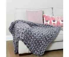 Weiche, luxuriöse, grobe Strickdecken, Dickes Garn, geflochten, gemütliche Decke für Couch 127x152 dunkelgrau