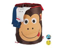Relaxdays Pop-Up Wäschekorb für Kinder, Tiermotiv AFFE, Faltbar, 39 l Stauraum, Aufbewahrungskorb HxD: 43 x 34 cm, braun