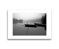 Calvendo Premium Textil-Leinwand 75 cm x 50 cm quer, EIN Motiv aus dem Kalender Nebel um Landsberg am Lech | Wandbild, Bild auf Keilrahmen, Fertigbild auf Boote im Stausee Natur Natur