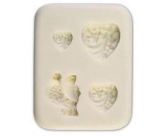 Städter Dekoflex-Model Mini Herzen mit Vögel Silikonform, Silikon, weiß, 5x5x3 cm