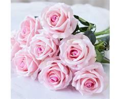 Louiesya Künstliche Blumen 6 of Fake Rose Flower Bouquet Floral Pflanzen Decor für Zuhause Garten Hochzeit Party Decor Dekoration Hellrosa