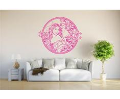 INDIGOS Wandtattoo/Wandsticker-d107 Sexy Frau mit Blumen und Pflanzen, Vinyl, rosa, 120 x 101 x 1 cm