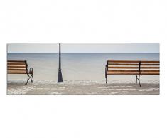 Panoramabild auf Leinwand und Keilrahmen 150x50cm Meer BÃ¤nke Laterne Herbst