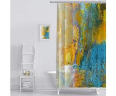 MuaToo Duschvorhang Bad Abstraktes Design Stoffdeko, Badezimmer-Dekoration, Set mit Haken Casual 60 W x 72 L Abstract Sun Ball in Yellow and Turquoise