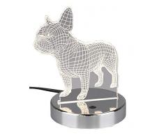 Reality Leuchten LED Lasercut Tischleuchte Dog R52651106, Metall Chrom, Acryl Motiv Dog, inkl. 3,2 Watt RGB LED mit Farbwechsel