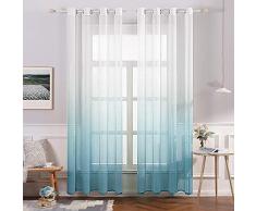 MIULEE Vorhang aus Leinen, transparent, mit Ösen, halbdurchsichtig, Ombre-Farbverlauf, für Schlafzimmer, Wohnzimmer W54xL72 blau